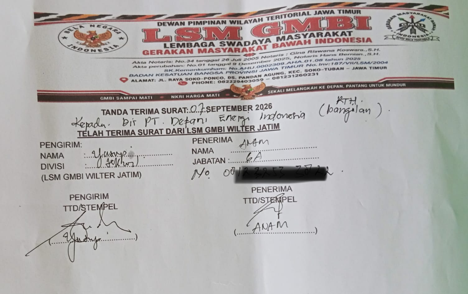 PT Defani Energi Indonesia Pemenang Tender Puluhan Miliar, GMBI Pertanyakan Alamat Perusahaan